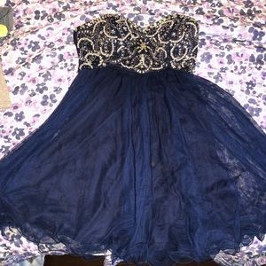 Navy strapless dress